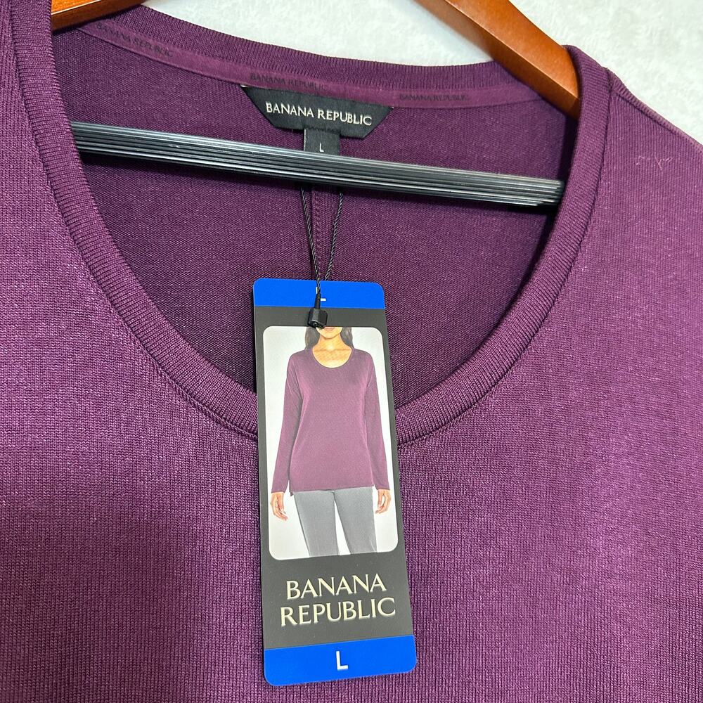 NWT Banana Republic Large‎ Purple Long Sleeve Scoop Neck Pullover Top Active - Picture 2 of 9